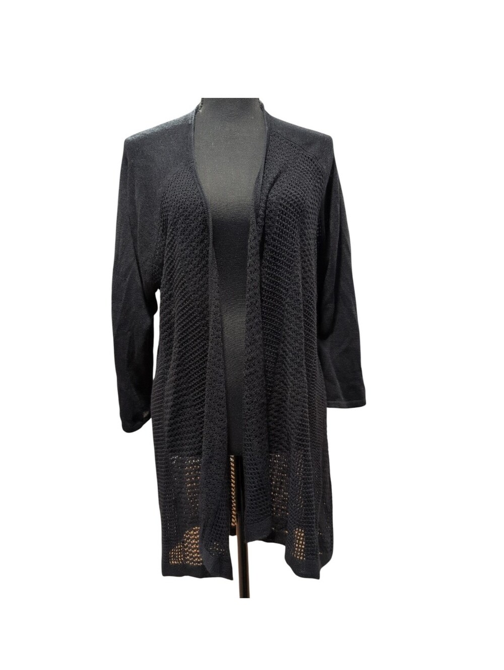 Style & Co Open Front Black Knit Cardigan Sweater L